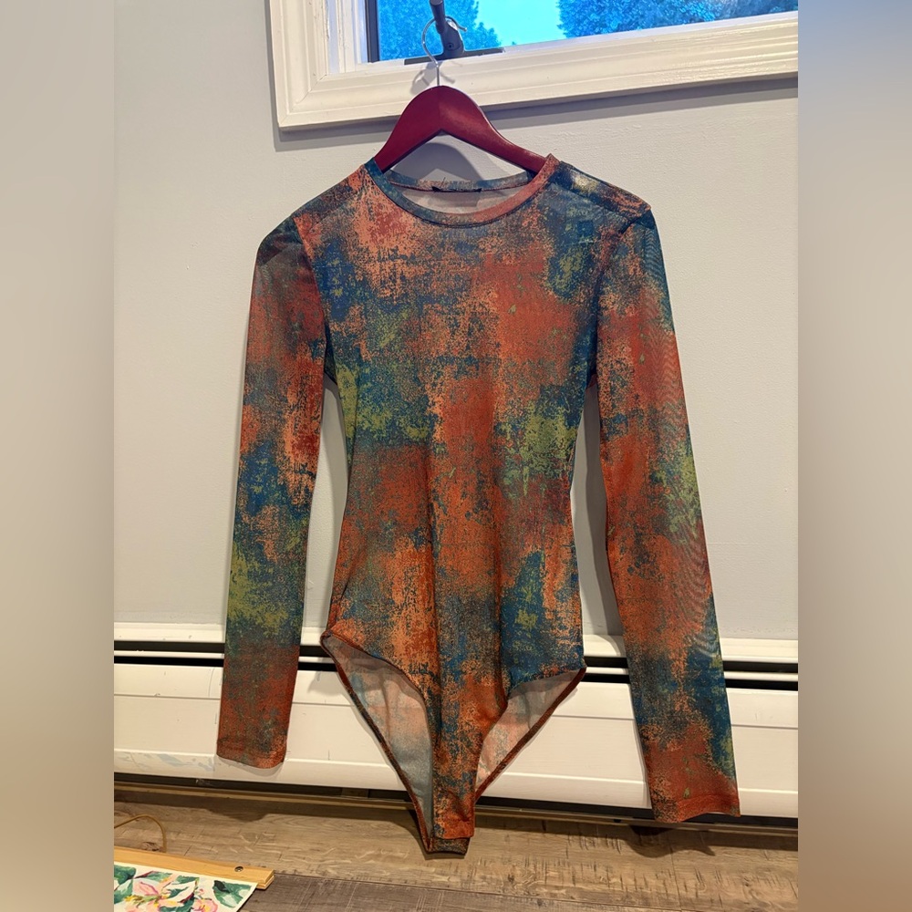 Zara Orange and Blue Fitted Bodysuit